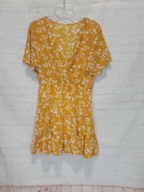 4/$20 SHEIN Yellow Floral Wrap-Style Mini Dress